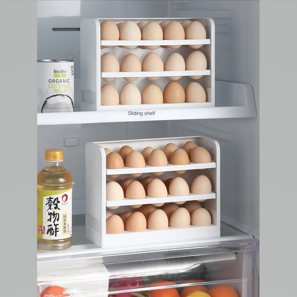 

Fridge Organizer Flip Refrigerator Egg Storage Box Household Multi-layer Large Capacity Plastic Anti-fall Egg Rack Egg Tray
