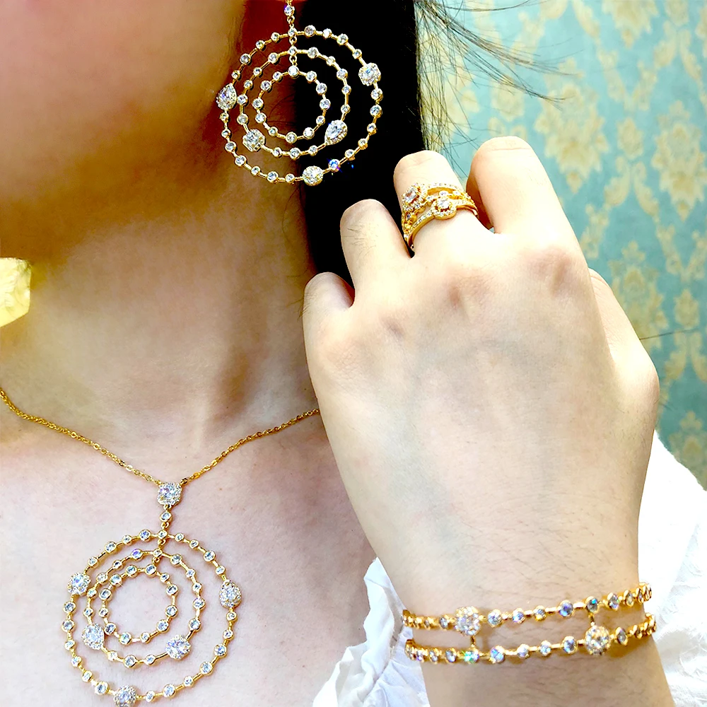 Модный милый романтический браслет blлацетата в виде кольца, ожерелье и серьги, 4 шт., набор изысканных ювелирных украшений для дам на годовщи...