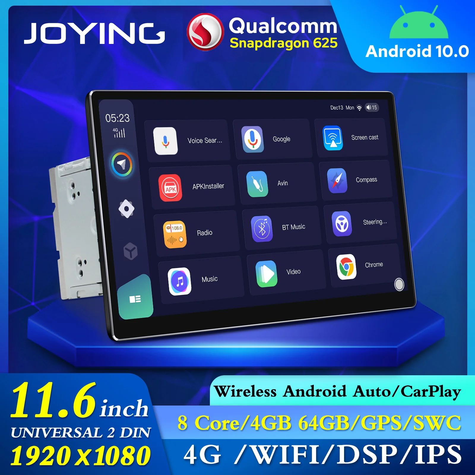 Автомобильный радиоприемник Qualcomm Snapdragon 625 на Android с большим экраном 11 6 дюйма