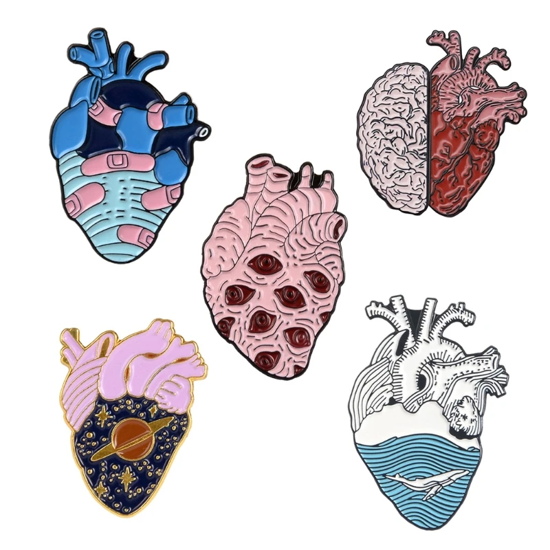 

2021 New 14 Styles Anatomical Heart Pin Kit Scientific Heart Enamel Lapel Pins Set Unisex