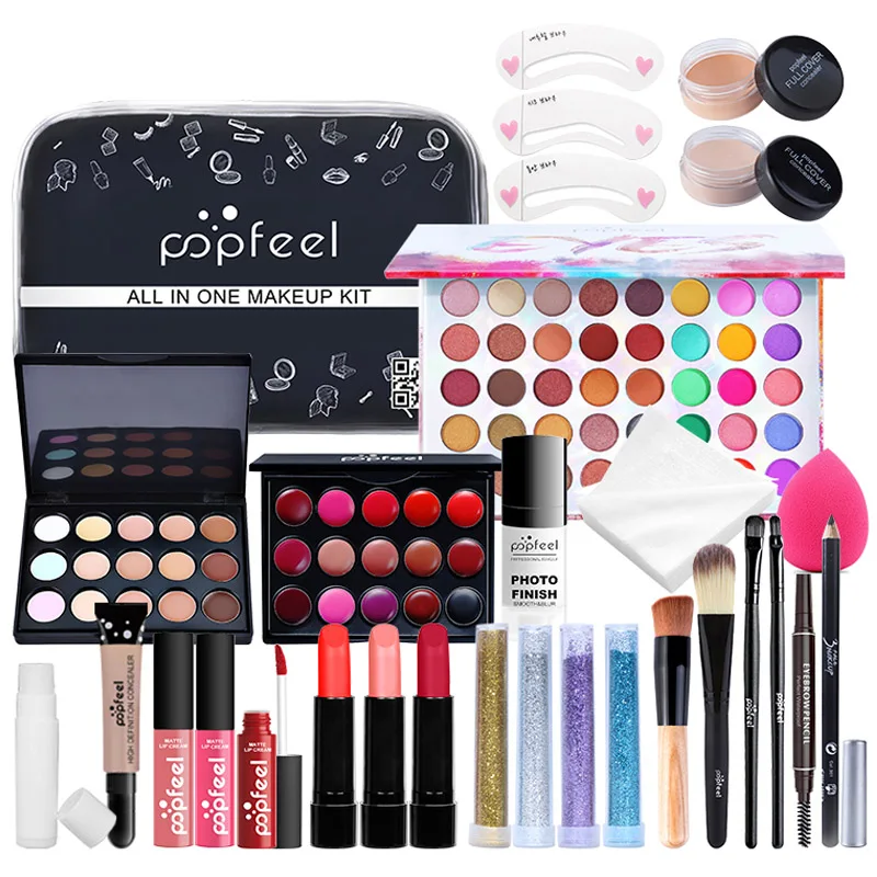 Набор для макияжа Профессиональные Тени бровей блеск губ помада Кисть консилер