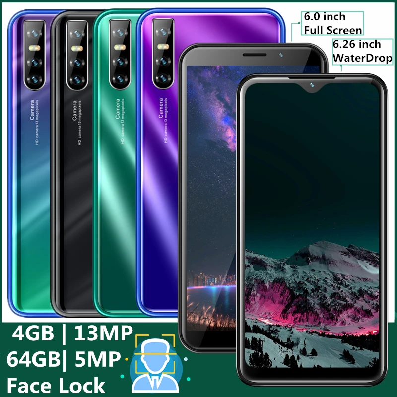 Оригинальные смартфоны Note7 Pro 4 Гб ОЗУ 64 ПЗУ 6 26 дюйма 13 МП распознавание лица