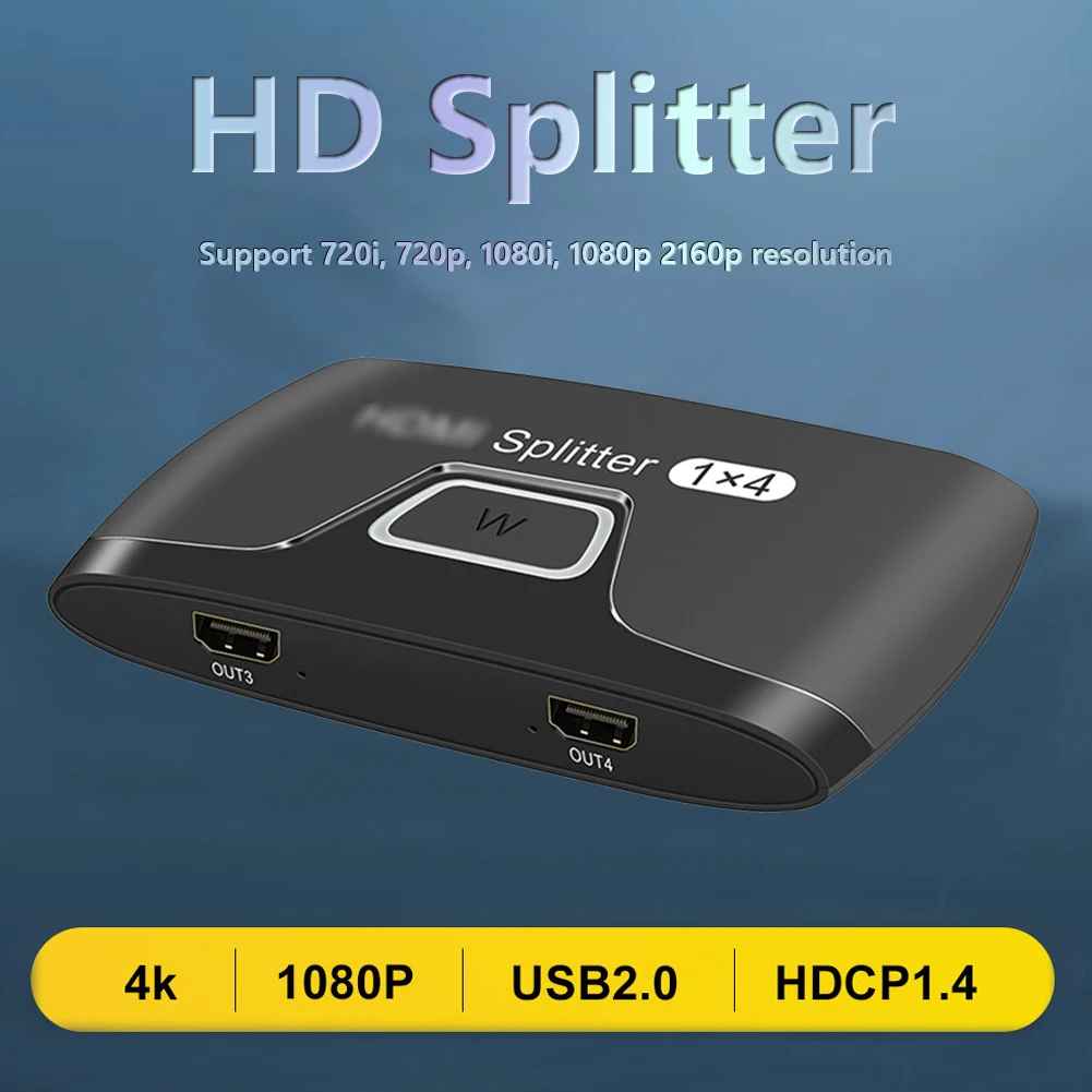

NF114 1x4 HDMI Compatible Splitter Ultra HD 4K 60Hz HDCP for HDTV Monitor Projector Support 720i 720p 1080i 1080p 2160p