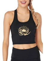 beautiful tranquility waterlily pattern crop top gold lotus swirls glow beautiful tank tops womens yoga sports tops