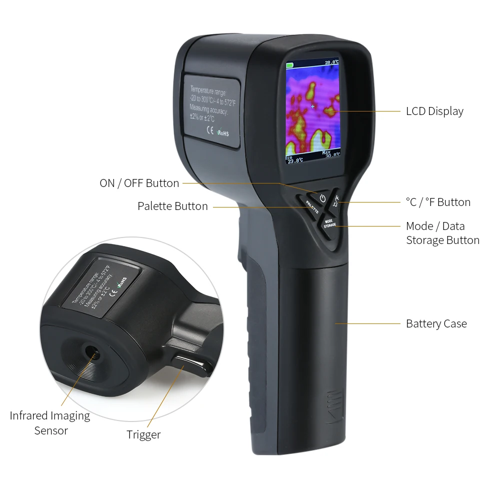 -20~300°C/-4~572°F Professional Thermal Imager Mini LCD Digital Handheld Imaging Camera Infrared Thermometer HT-175 |