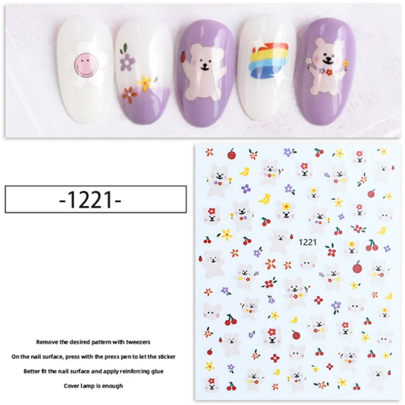 5 шт. тонкие наклейки для ногтей и Улыбка/медведь/цветок/Радуга/кролик DIY слайдер