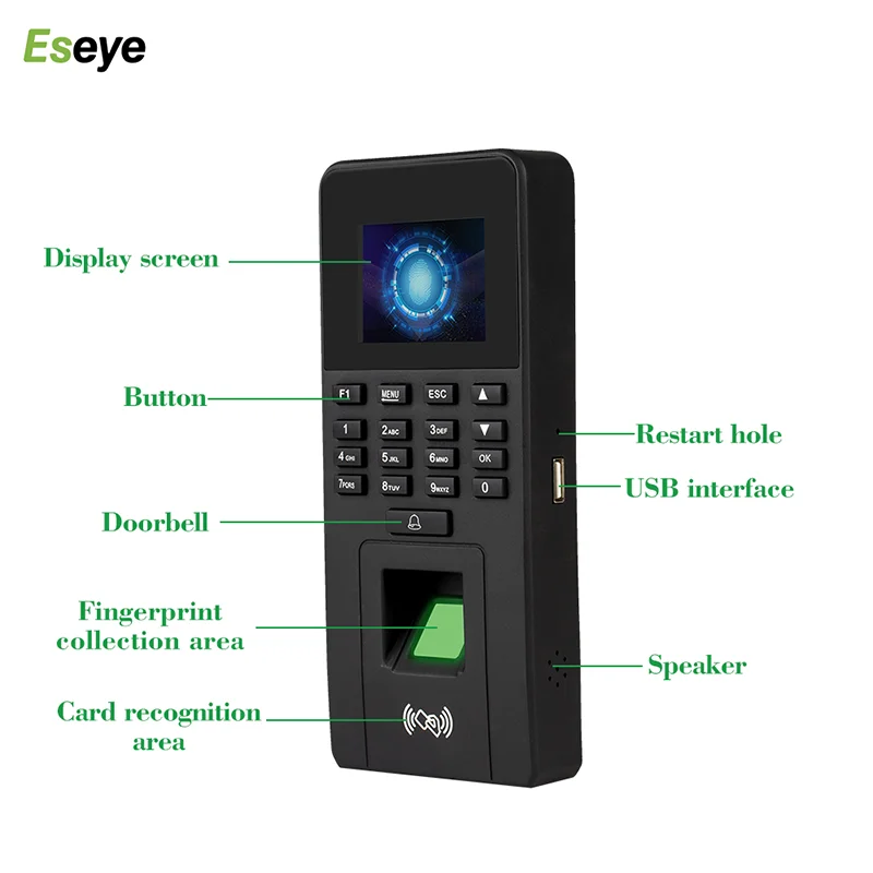Eseye Biometric Fingerprint Access Control Keypad System RFID Support Password TCP/IP Network USB Office Time Attendance Machine |