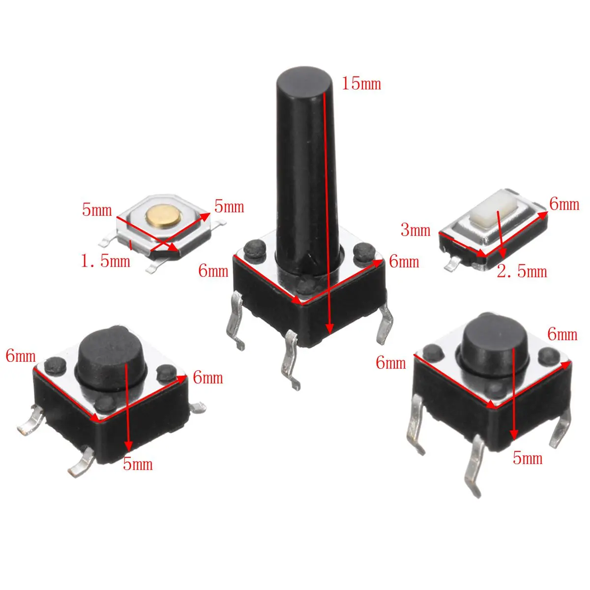 100 шт. 5 типов мгновенного тактового сенсорного кнопочного переключателя SMD DIP
