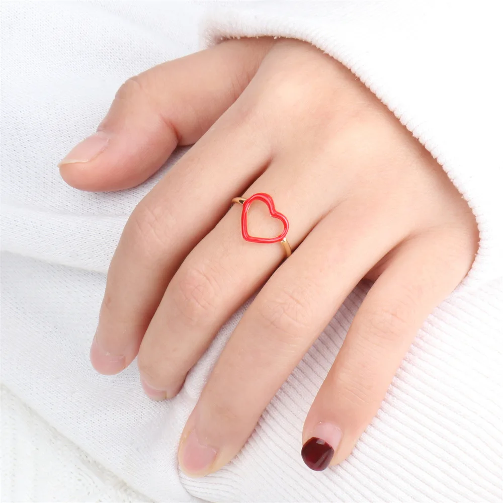 

Lovely Hollow Heart Rings For Women Couple Enamel Red Love Heart Adjustable Open Ring Romantic Engagement Wedding Party Jewelry