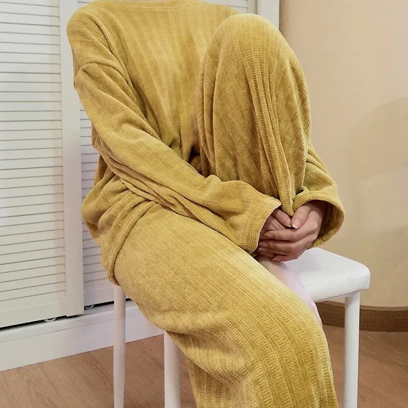 

2020 Autumn Winter Pajamas Set For Women Fashion Comfortable Loose Long Sleeves Tops+Pants Nightwear Plus Size Female Sleepwea