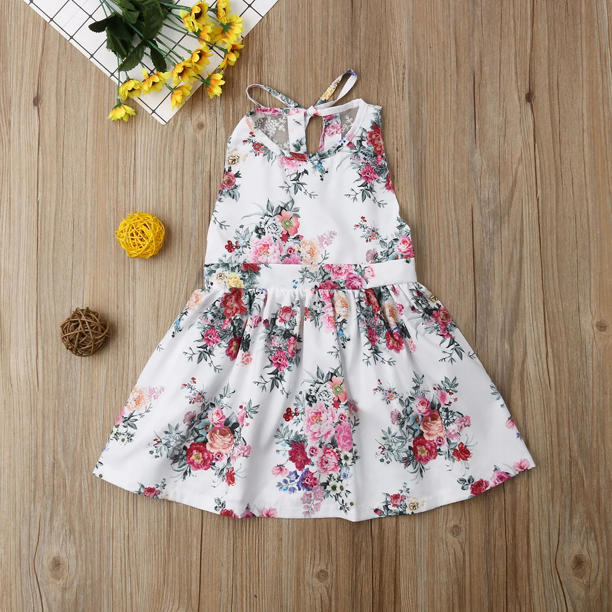 2020 Summer Dress for Baby Girl Sleeveless Floral Printed Backless Party Wedding Princess Dresses Children Kid Clothes