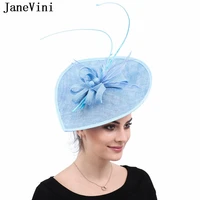 janevini sky blue women wedding hat fascinator hats feather headband cocktail dinner party bridal hat hair accessories headdress