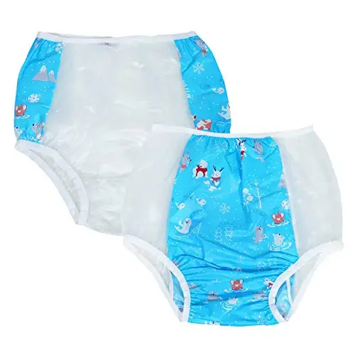 

Dadious adult baby pants abdl incontinence elastic band plastic reusable pants DDLG PVC men's underwear 2PCS yellow diapers XL