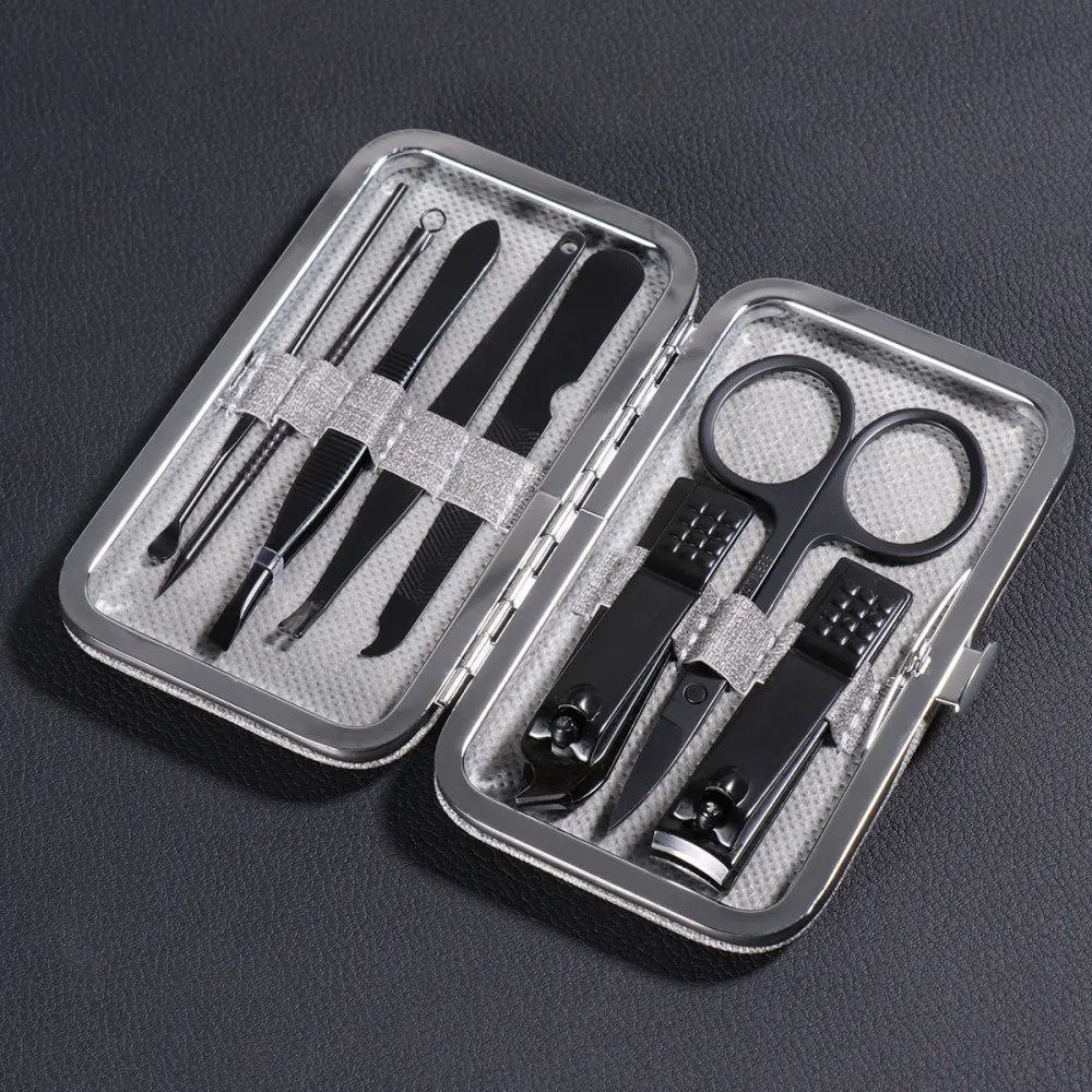 

1 Set 8pcs Multipurpose Stainless Steel Manicure Pedicure Nail Cutter Eye-brow Shaping Tool Grooming Ear Cleaning Kit With Case