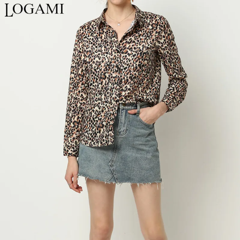 

LOGAMI Fashion Women Long Sleeve Leopard Blouse V Neck Loose Casual Shirts for Woman Spring Summer Vintage Blouses