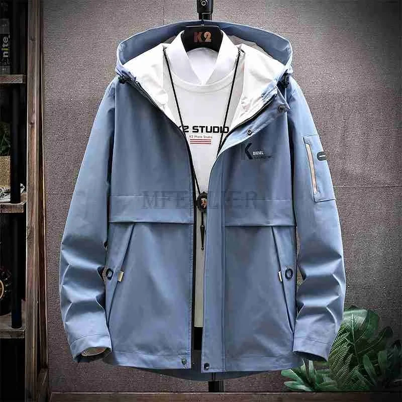 

autumn winter Men's cargo jacket hooded with nood casual outwear letter pockets large size 7XL 8XL oversize streetwear coat 54