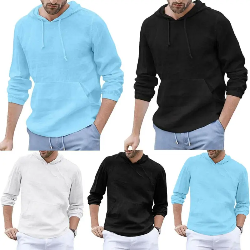 Новинка Мужская облегающая толстовка с капюшоном осенняя завязками черного и