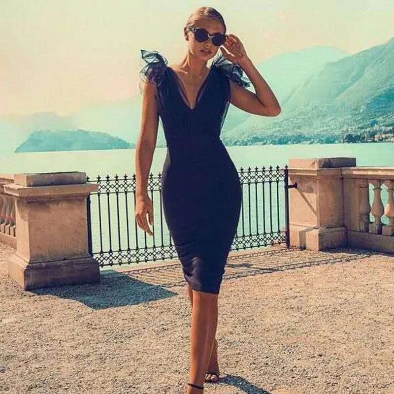 Летнее черное платье Новинка 2019 года модное Сетчатое без рукавов с бантом