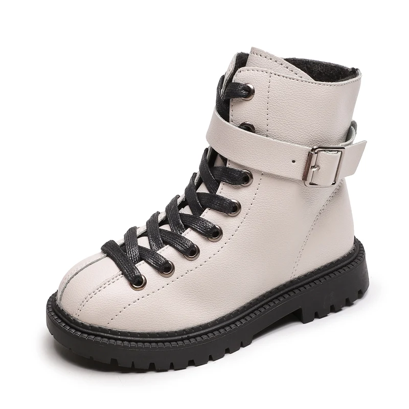 

2020 Brand New Cross-tied Boys Boots Fashion Girls Motorcycle Boots Children's Rubber Boots Waterproof Kids Cotton Warm Shoes