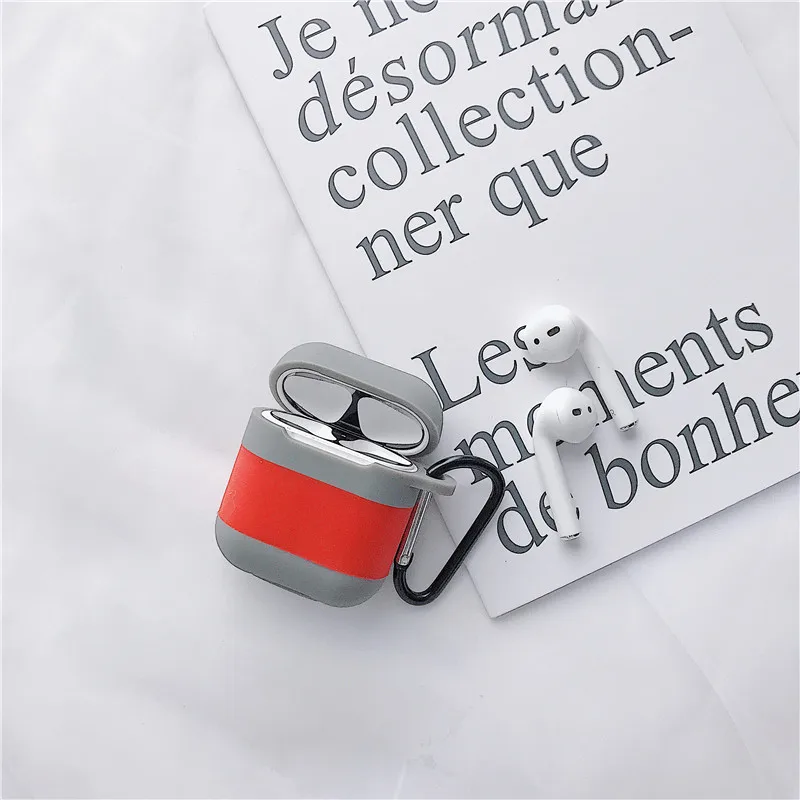 Grey+Red Чехол для AirPods с милым рисунком лимонного чая Vitasoy Milk силиконовый защитный чехол для наушников Airpods 2 с крюком аксессуары для AirPods - Цвет: Grey+Red
