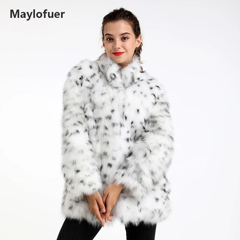 Maylofuer из натурального и натурального Лисьего меха с леопардовым узором, женская меховая куртка из белого лисьего меха