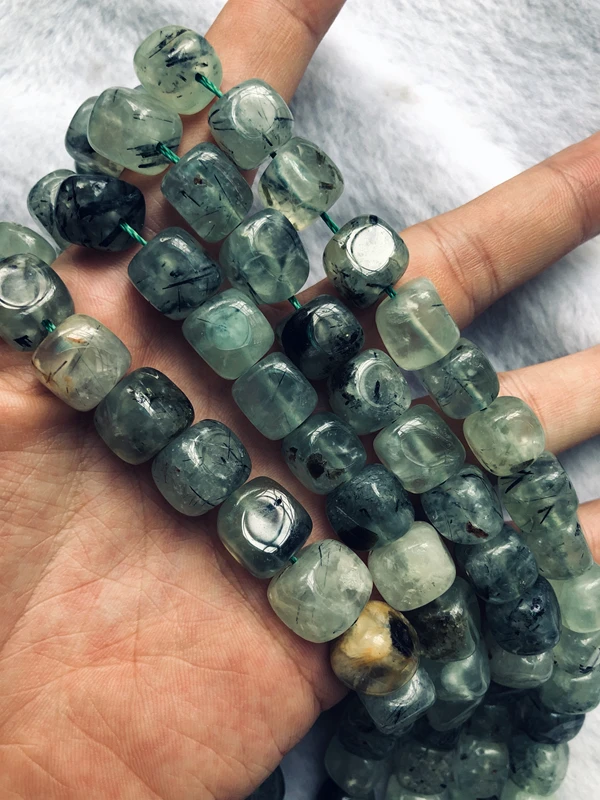 Wholesale 2strings Natural Green Prehnit e Gem Stone Polished Nugget Beads,Genuine Gem Jewelry Making Beads,15.5