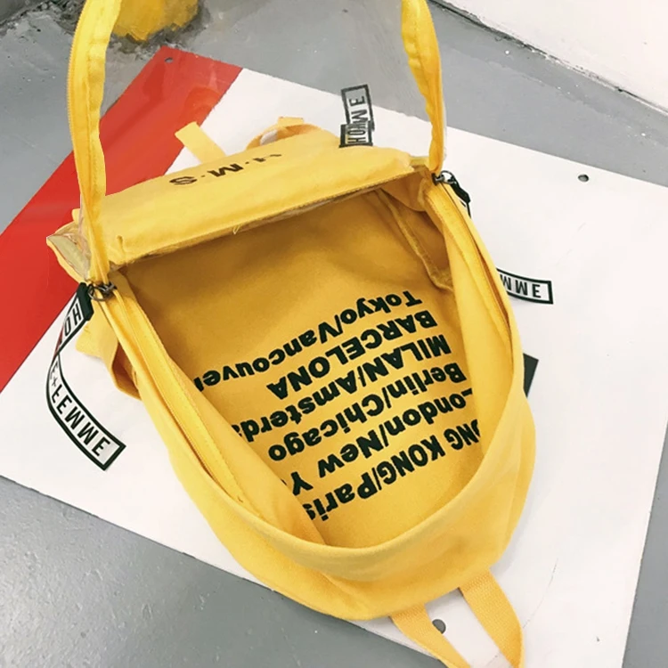 Харадзюку чистый холст письмо женские рюкзаки школьные сумки для девочек-подростков женский качественный рюкзак для путешествий рюкзак желтый