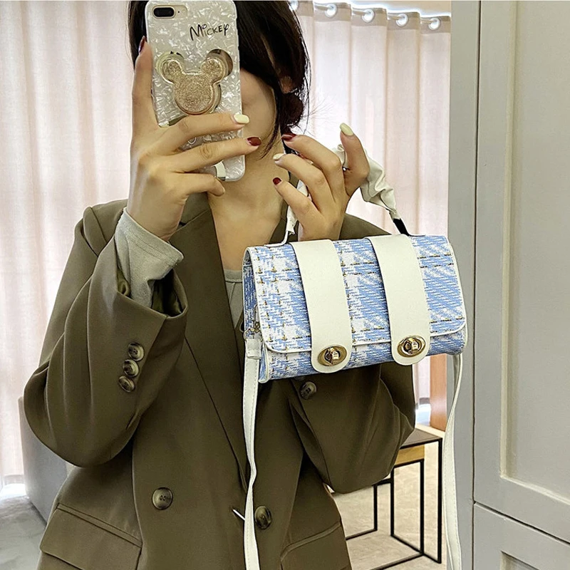 

Shoulder Crossbody Bag for Women 2021 New Small Square Top Handle Bags Color Contrast Woolen Cloth Sac Main Femme Bolso Mujer