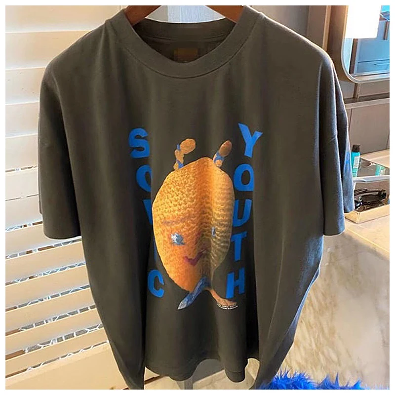 

American high street trendy short-sleeved men's and women's rock retro loose casual cartoon printed T-shirt 100% cotton top