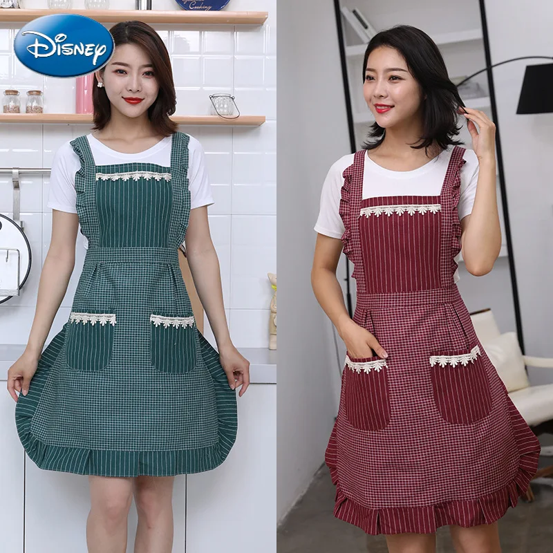 

Disney double layer cotton princess apron Fashion beautiful lace cotton double shoulder strap cute bib ladies wave side waist