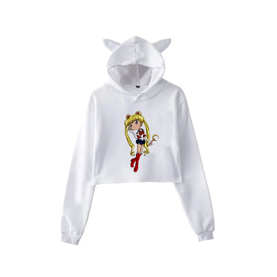 Сейлор Мун Харадзюку Толстовка корейский стиль ulzzang kawaii 90s мультфильм одежда пуловеры новые негабаритные с капюшоном уличная