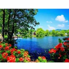 Пейзаж, картина с изображением озера, цветка, наборы для вышивки крестиком, квадратная круглая мозаика, узор для вышивки, StickersZP-4154