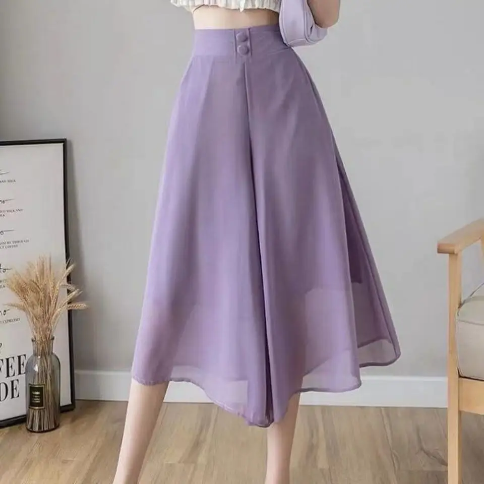 

Женские шифоновые брюки с широкими штанинами, повседневные свободные однотонные брюки до щиколотки с высокой талией, модель L361 на лето, 2021