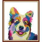 Набор для вышивки сделай сам, Цветная собака, рисунок животных, вышивка крестиком, холст с принтом, хлопковая нить, набор для рукоделия, домашний декор