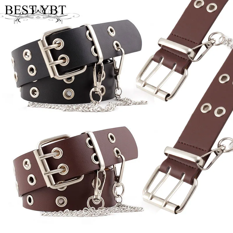 

Best YBT Women Belt Imitation Leather Pin Buckle Belt New Punk Wind Jeans Fashion Individual Decorative With Chain Women Belt