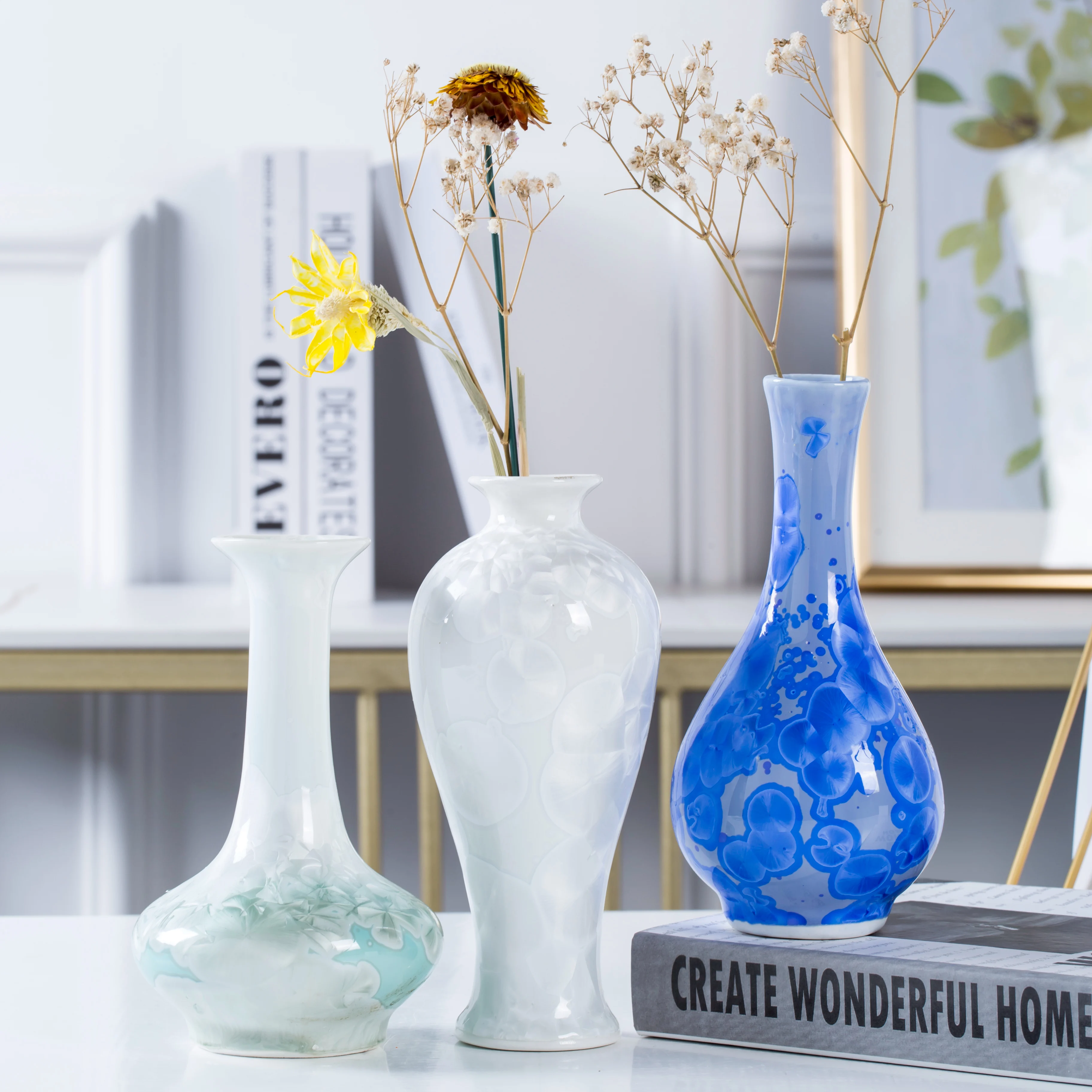 

Fashion Chinese Ceramic Vase Decorative, Set of 3 Flower Bud Vases For Home Decor