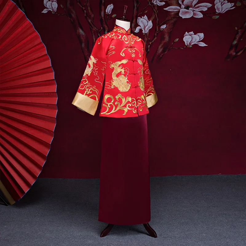 Новое поступление мужской золотой костюм в китайском стиле платье для жениха