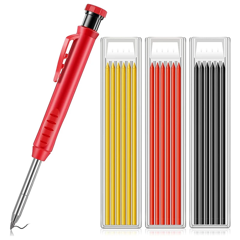 

19 Pieces Solid Carpenter Pencil Set 1 Construction Carpenter Marker and 18 Refill Leads, for Scriber Wood Floor Marking