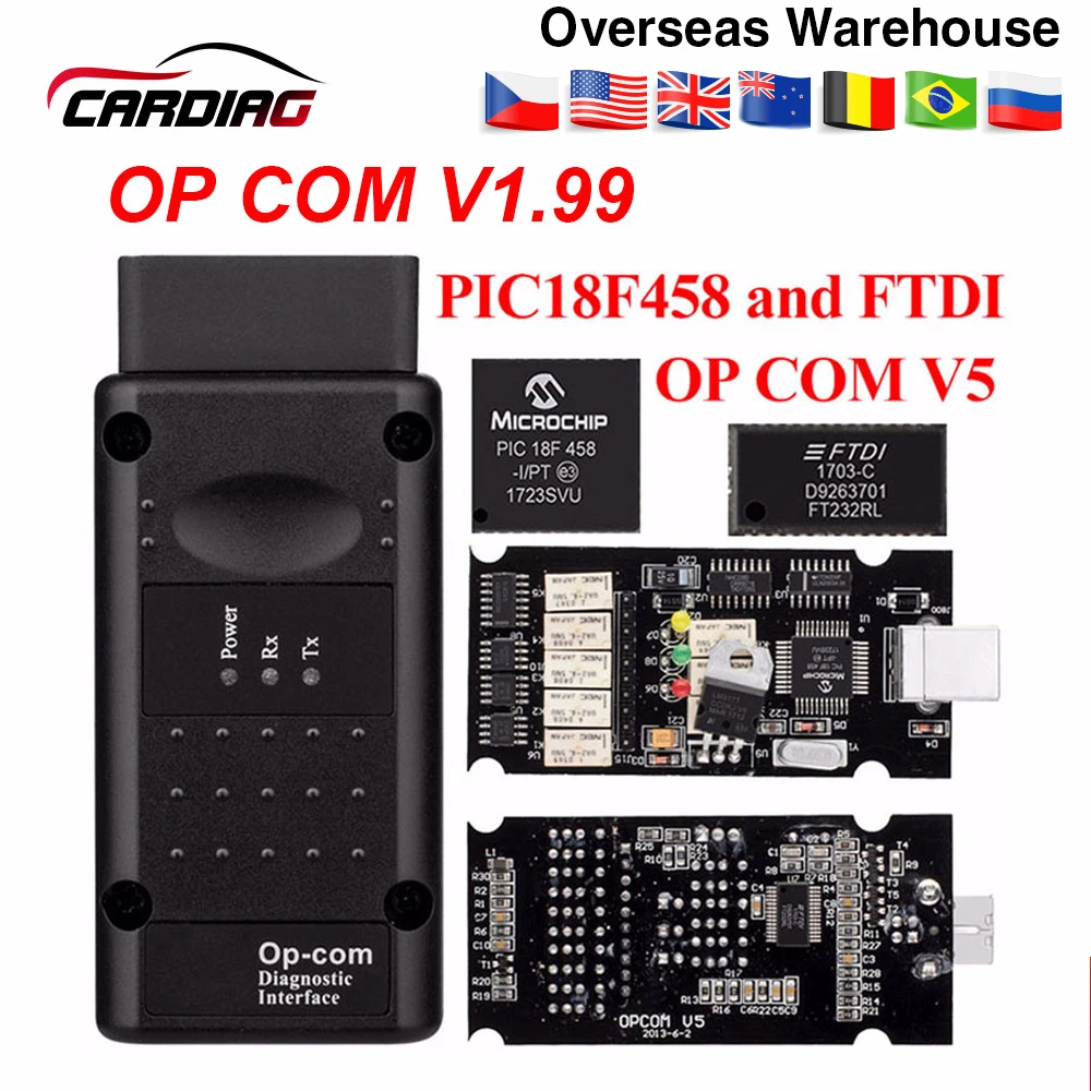 

Opcom V1.65 V1.78 V1.99 with PIC18F458 FTDI op-com OBD2 Auto Diagnostic tool CAN BUS V1.7 can be flash update/V1.99