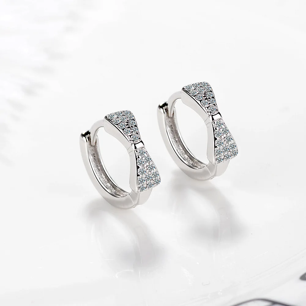 Женские серьги-кольца MEETSOFT из серебра 925 пробы с маленьким бантом | Украшения и