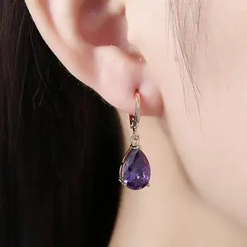 

K gold zircon earrings purple drop-shaped diamond romantic earrings ear clips women's champagne gold KZCE154-E-1 KZCE154-E-1