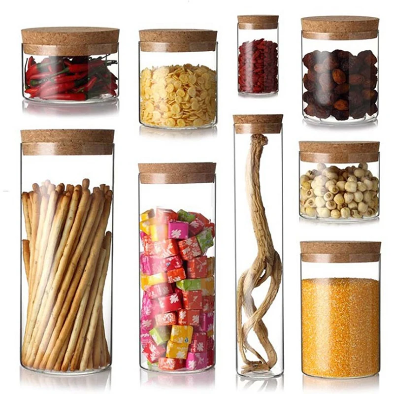 

Glass Jar With Cork Lid Bottle Storage Tank Sealed Tea Coffee Cans Cereals Transparent Storage Bottles Container