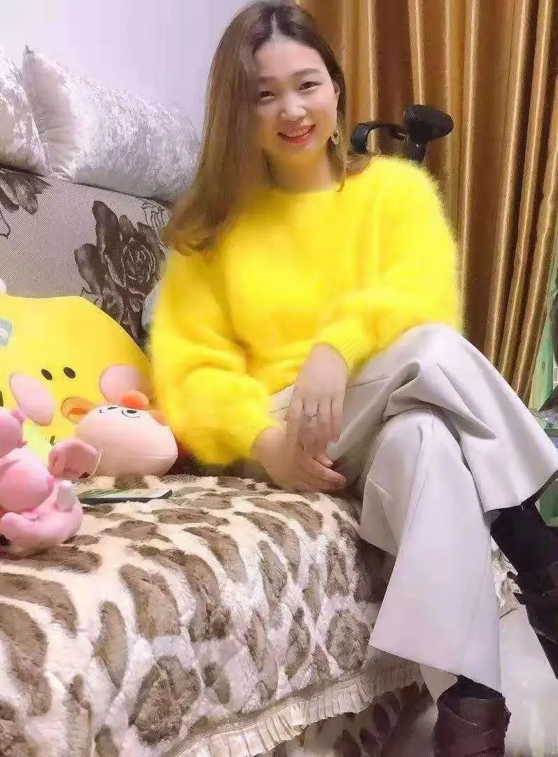 Элегантный Модный пушистый Женский Зимний пуловер из 100% кашемира и шерсти норки