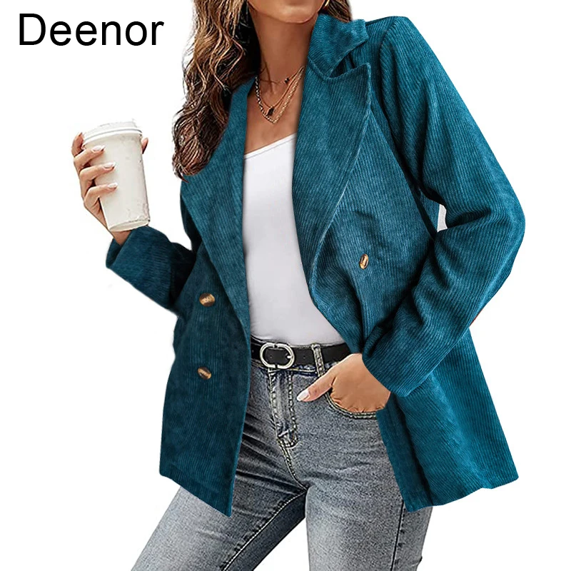 

Deenor Corduroy Jacket Suit Coat Solid Office Lady Casual Jackets Coats Women Autumn Winter Fashion Retro Outwear 2021