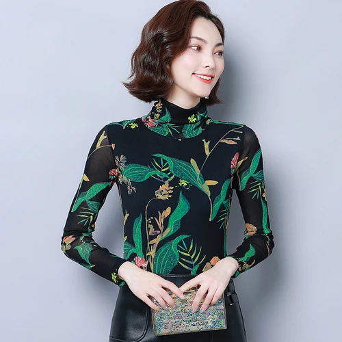 Новинка осени 2019 Популярные Эластичные женские рубашки с высоким воротником и