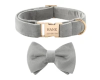 personalized dog collar bowknot belt set medium grey velvet belt size dog collar customized pet dog id
