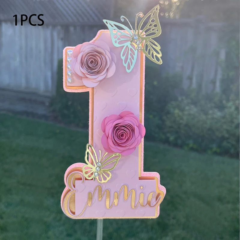 

Цифровой Топпер для торта, многослойное персонализированное имя и возраст девушки на день рождения, для украшения дня рождения, трехмерные цветы