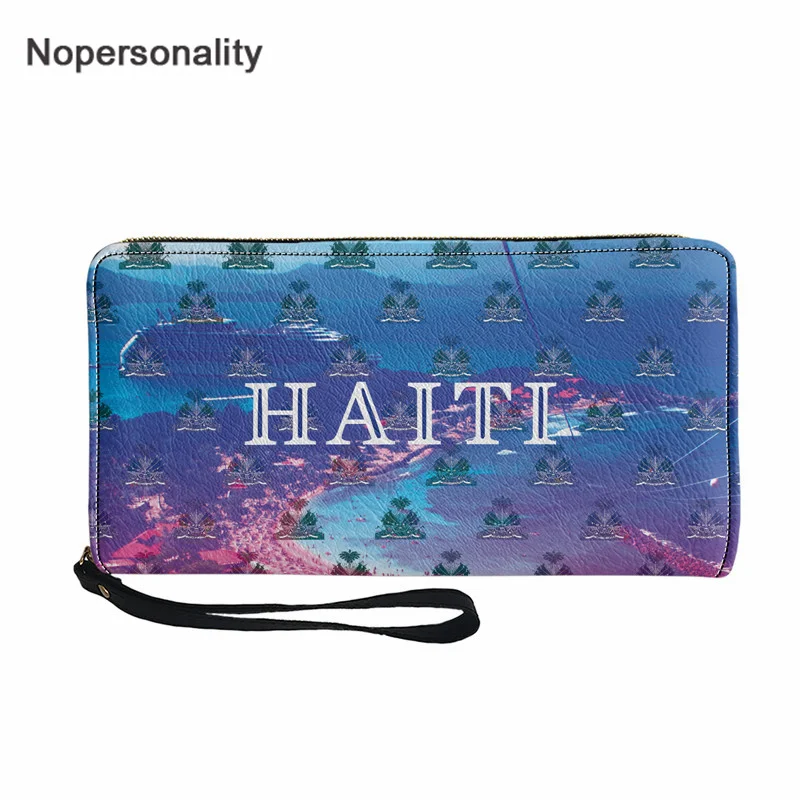 Nopersonality Haiti Design Fashion Women Wallets Custom Leather Purse Money Bag Clutch for Ladies Girls Zipper Handbag