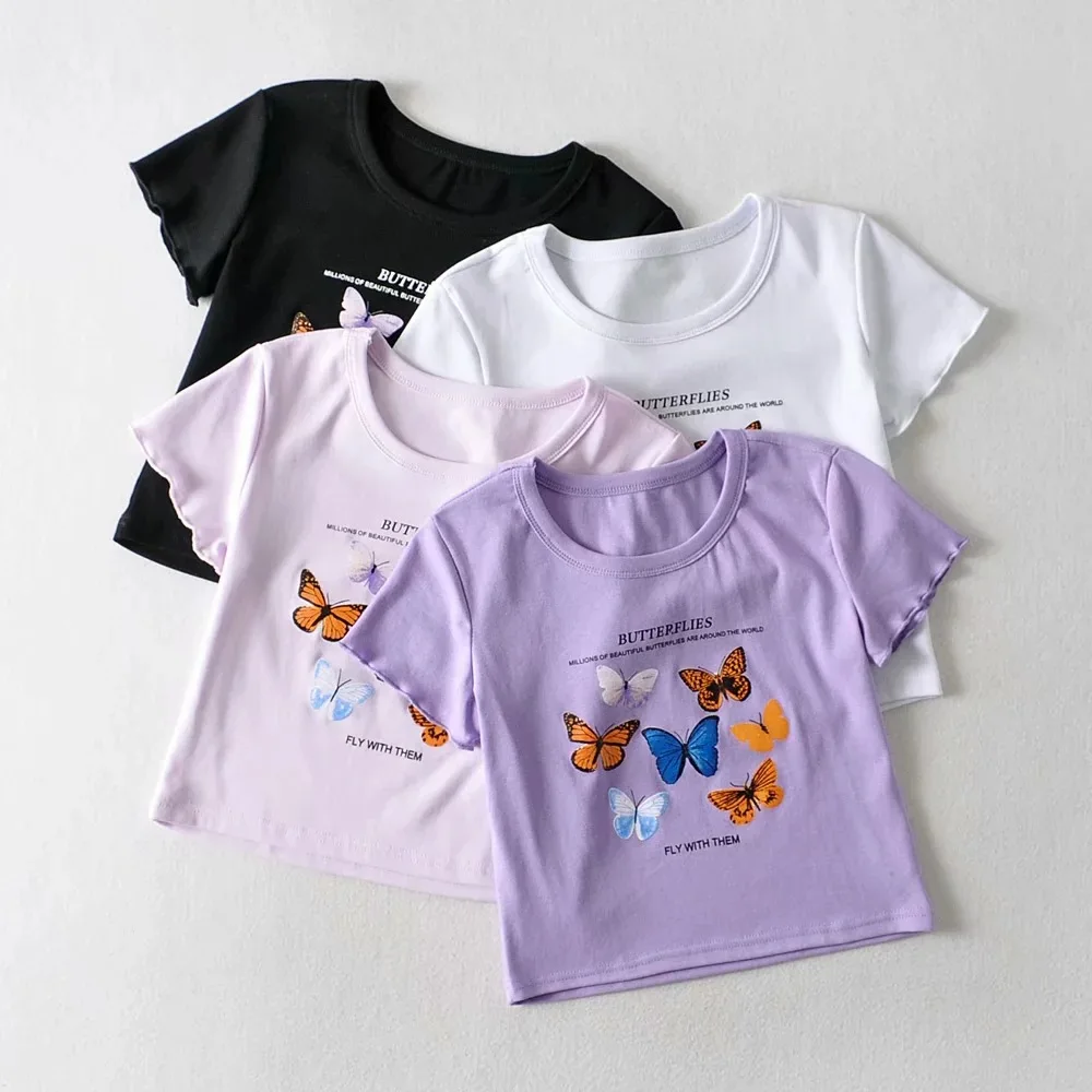 

Summer's new slimmer American butterfly print short-sleeved T-shirt short high-waisted belly button DLSY2031