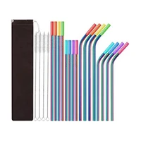 16 pack rainbow color reusable metal straws with silicone tip colored long stainless steel straws